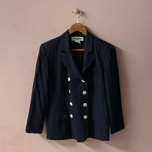 Vintage Jones New York Navy Striped Petite Sized Blazer Size 8P EUC